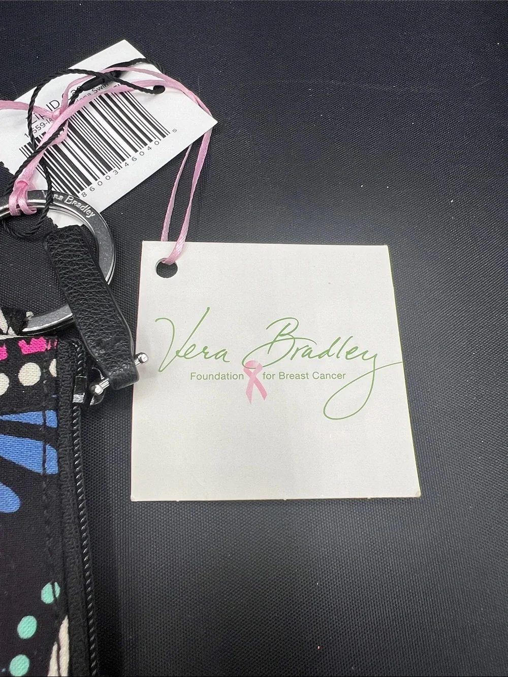 Vera Bradley Black Multi Paisley Zip Key Pouch with Ring ID case